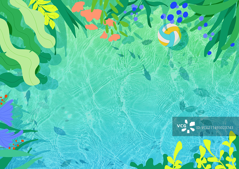 夏日被植物环绕的绿色泳池图片素材