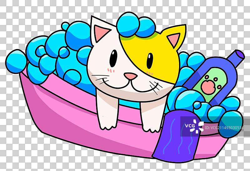 治愈卡通可爱猫咪洗澡沐浴图图片素材