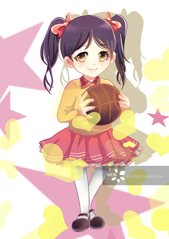 插画二维日式原画风卡通女孩手拿篮球全身像图片素材