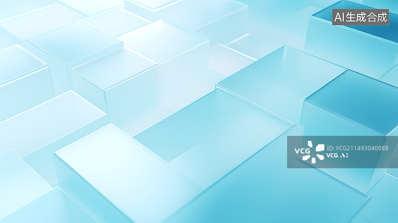 【AI数字艺术】AIGC:抽象背景 蓝色玻璃 科技未来风格 3D方形 背景 海报图片素材