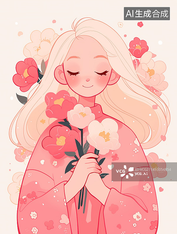 【AI数字艺术】抱着花的女孩图片素材
