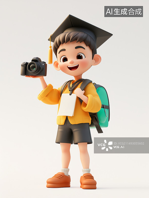 【AI数字艺术】毕业生拿着相机自拍图片素材