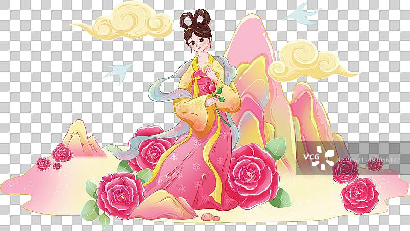 玫瑰花、唐风美人、山云鸟图片素材
