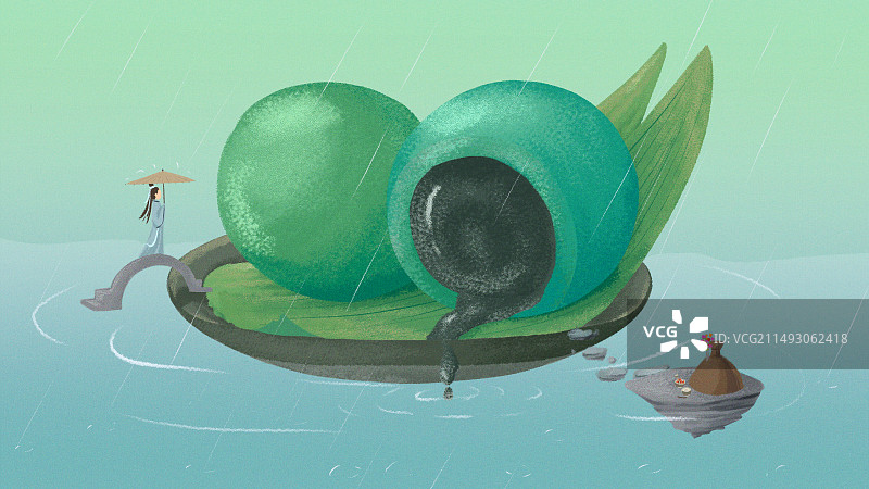 芝麻馅青团创意小场景插画图片素材