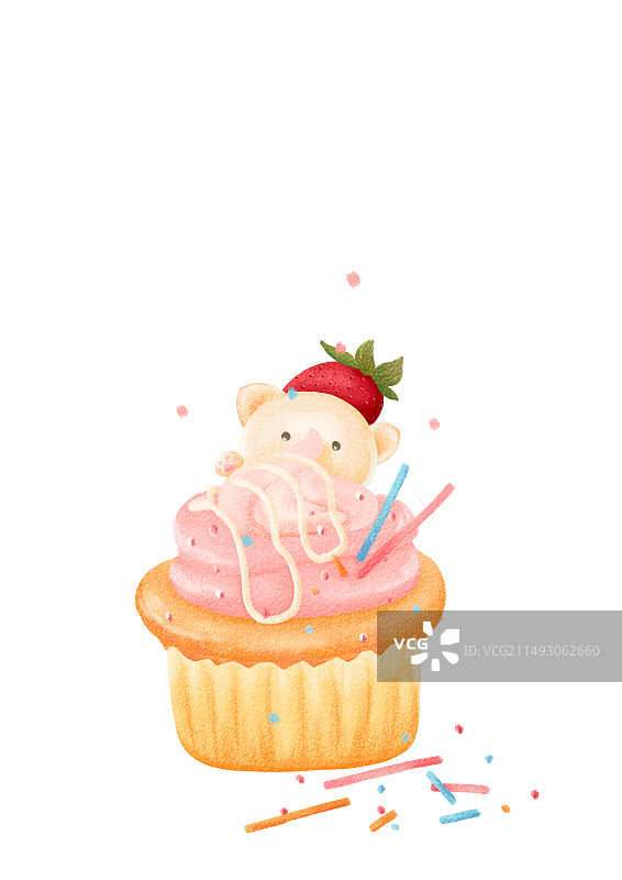 小熊小蛋糕甜品插画图片素材