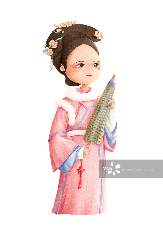 手拿纸伞穿古装的女生图片素材