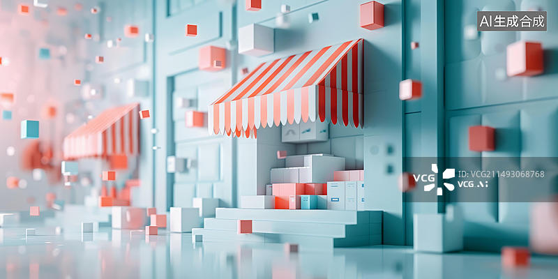 【AI数字艺术】渲染的带商店的城市景观图片素材