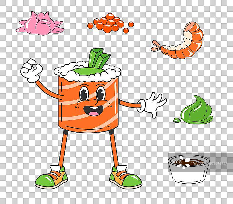 复古卡通时髦日本卷可爱角色图片素材