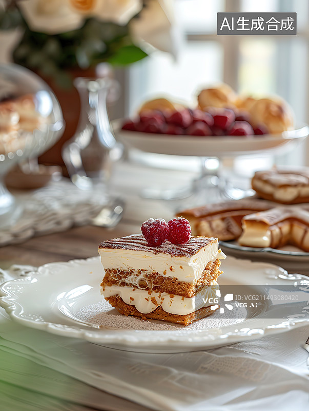 【AI数字艺术】桌子上盘子里的薄饼特写镜头图片素材