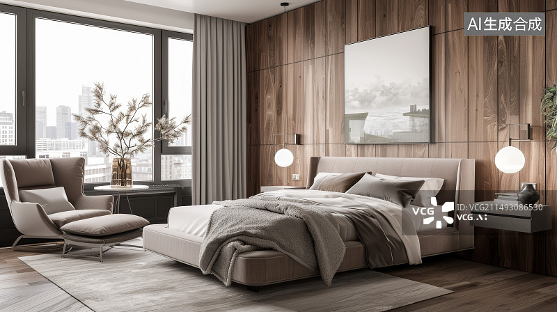 【AI数字艺术】现代室内设计卧室家具北欧风左侧视图图片素材