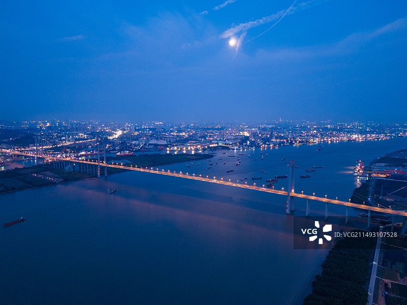 广州黄埔大桥夜景航拍图片素材