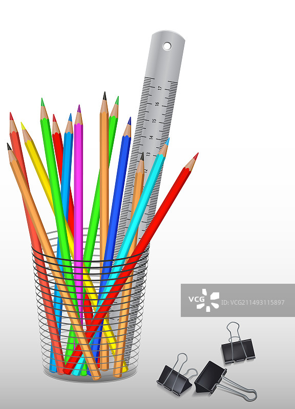 带尺子的彩色铅笔图片素材