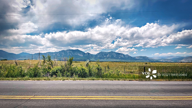 公路，蓝天白云山脉图片素材