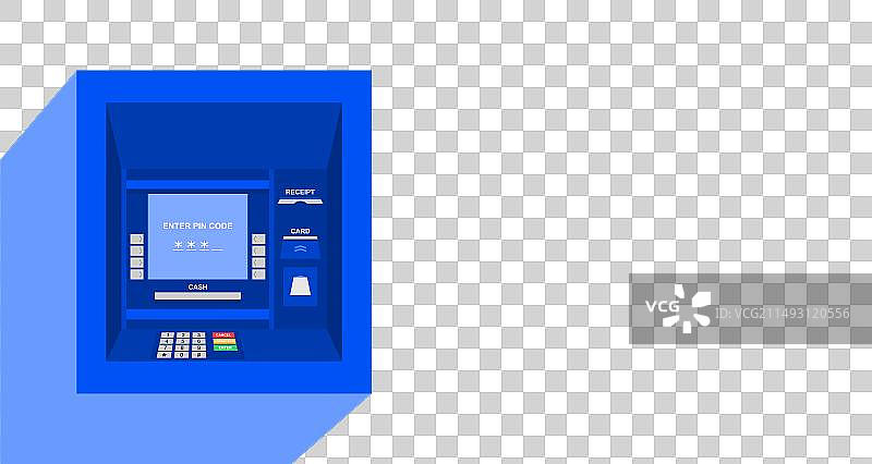 蓝色背景上的蓝色ATM机图片素材