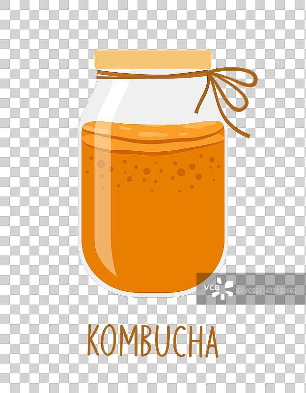 白色背景上玻璃罐中的自制红茶菌图片素材