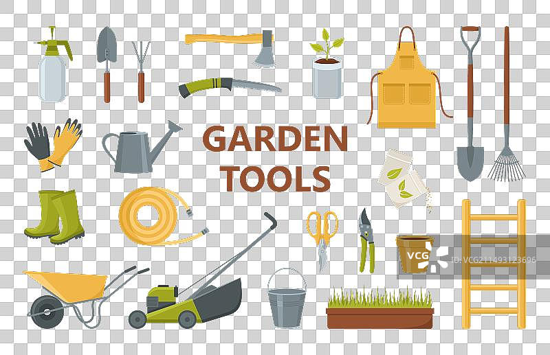 园艺设备工具和服装组合图片素材