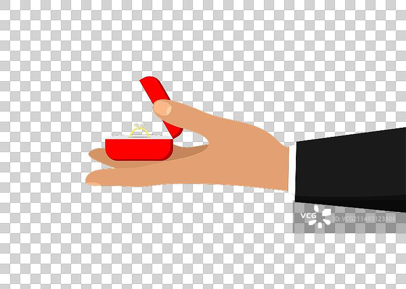 男人手持红色珠宝盒图片素材