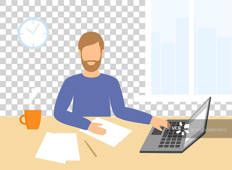 身穿休闲装的男人在家用笔记本电脑工作图片素材