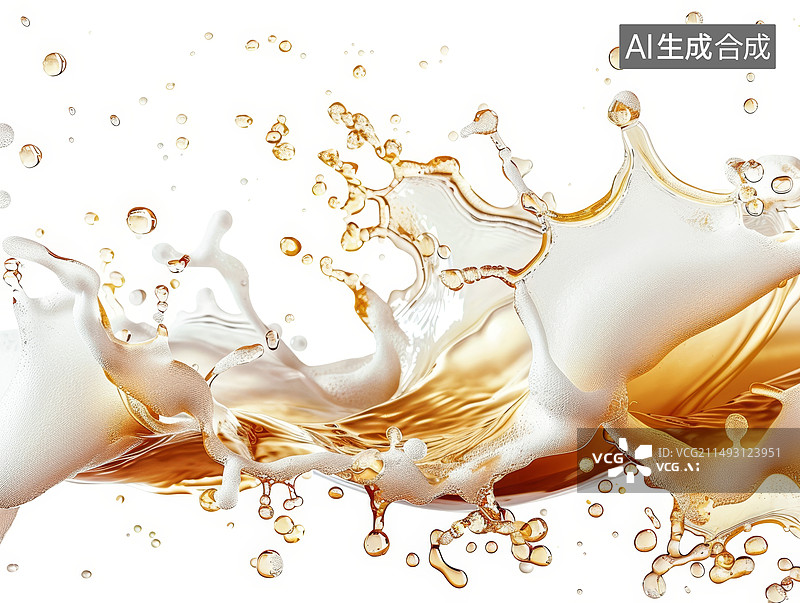 【AI数字艺术】飞溅的金色液体图片素材