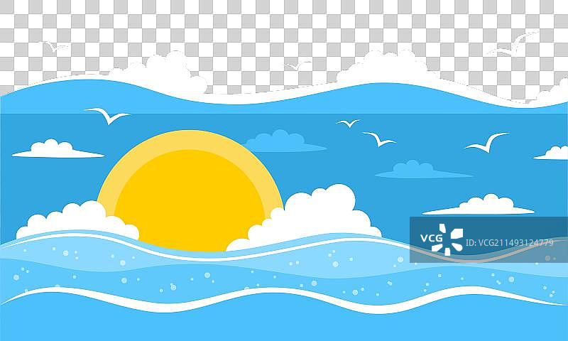 日落波浪云和海鸥海景图片素材