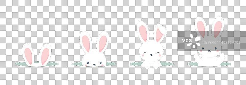 从洞穴里探出头的可爱复活节兔子合集图片素材