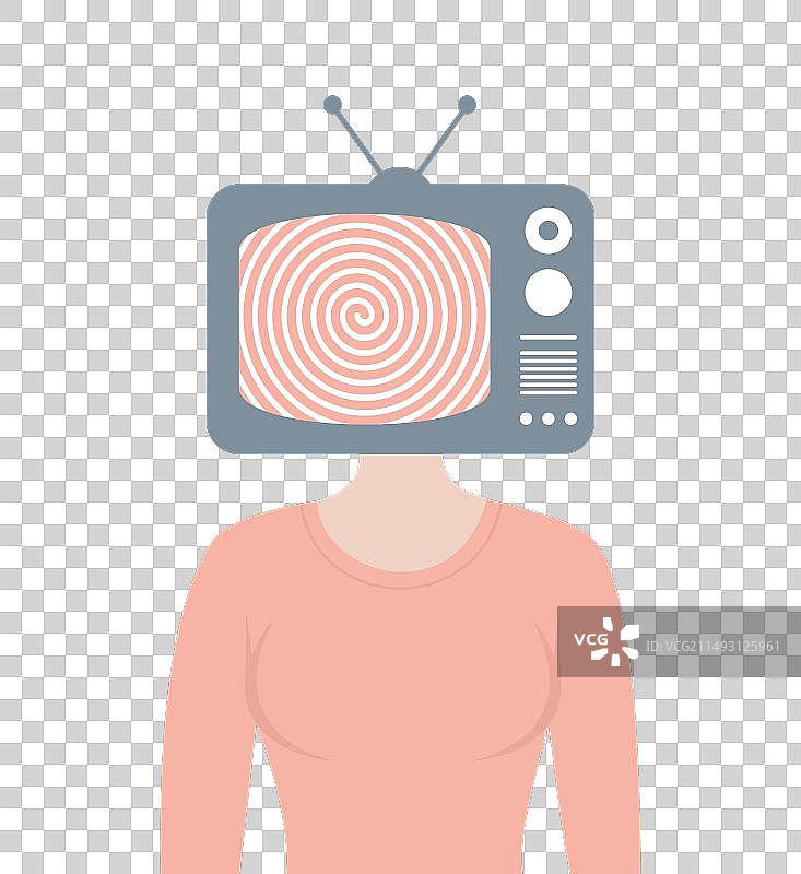 头部是电视的女人，具有催眠效果图片素材