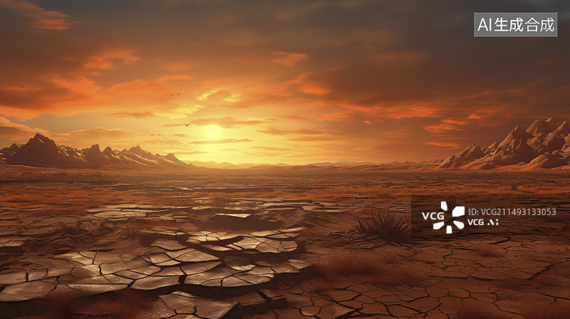【AI数字艺术】荒凉的沙漠戈壁滩插画图片素材