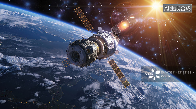 【AI数字艺术】在地球轨道上的空间站图片素材