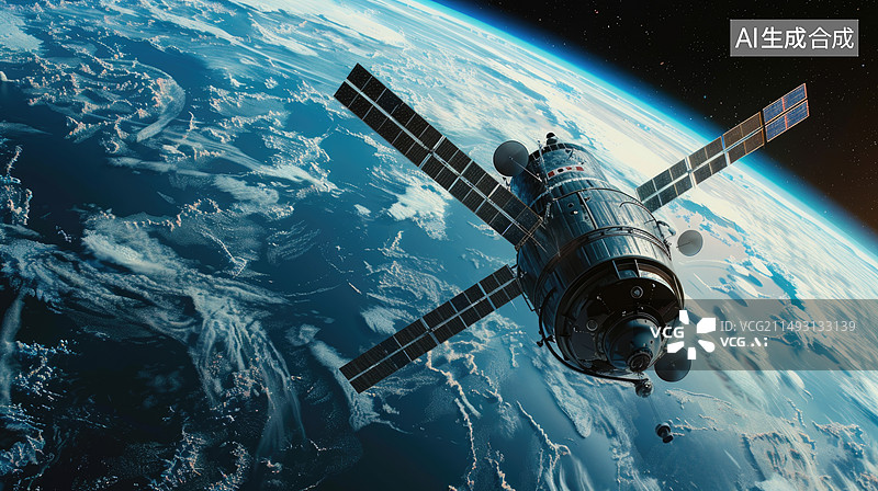 【AI数字艺术】在地球轨道上的空间站图片素材