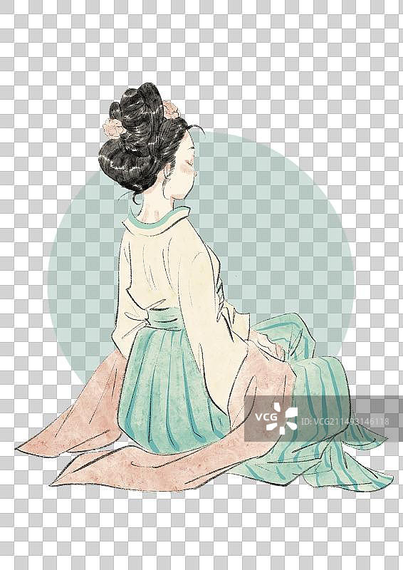 国潮风茶文化唐朝汉服人物插画元素图片素材
