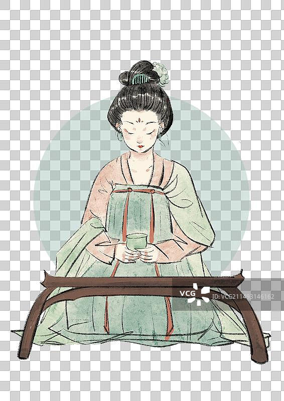 国潮风茶文化唐朝汉服人物插画元素图片素材