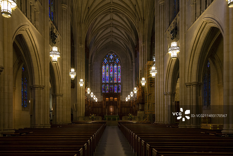 秋天，黄昏，美国杜克大学，杜克大教堂，圣三一学院图片素材