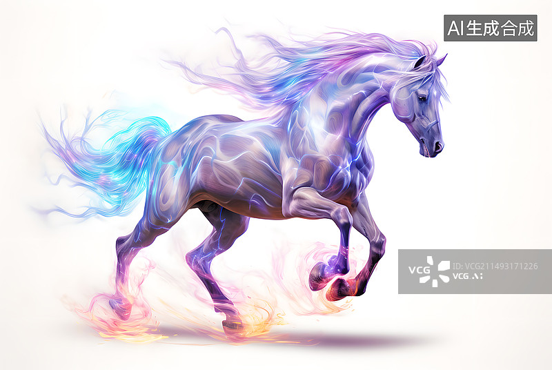 【AI数字艺术】科技感奔腾的马图片素材