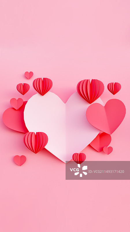 3D立体剪纸风格粉色爱心母亲节情人节海报背景图片素材