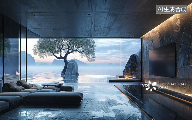【AI数字艺术】现代室内空间设计起居室客厅背景图片素材