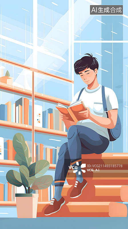 【AI数字艺术】图书馆学习的学生图片素材
