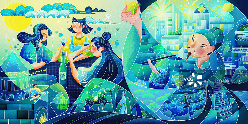 酒文化饮酒日报风国风线性宣传插画图片素材