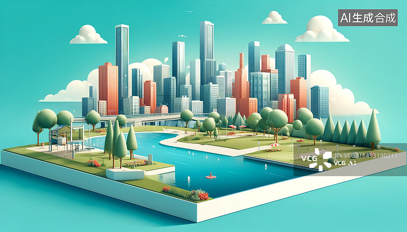 【AI数字艺术】夏日冰爽城市图片素材