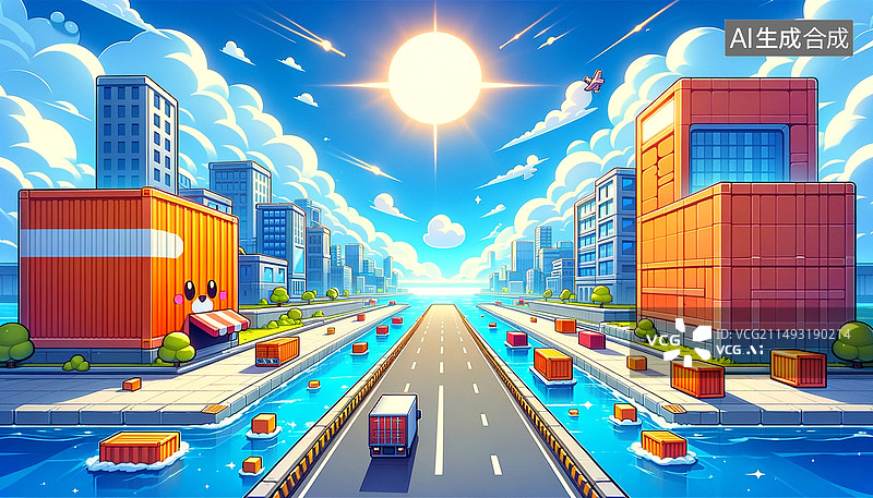 【AI数字艺术】夏日冰爽城市图片素材