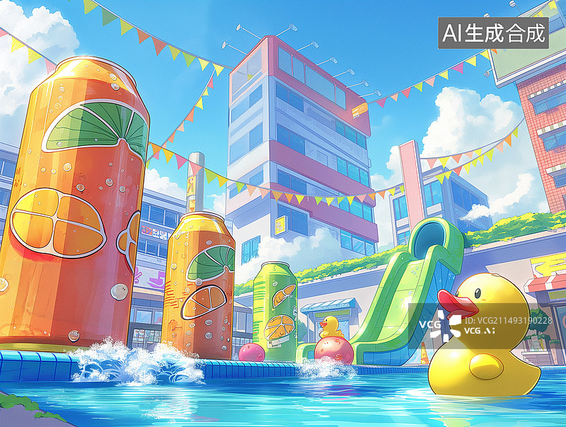 【AI数字艺术】夏日冰爽城市图片素材