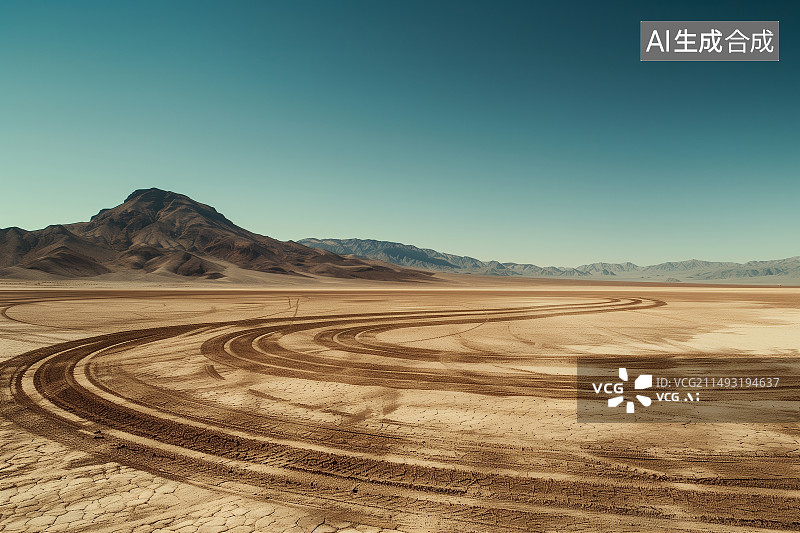 【AI数字艺术】沙漠上的车辙印汽车广告背景图图片素材