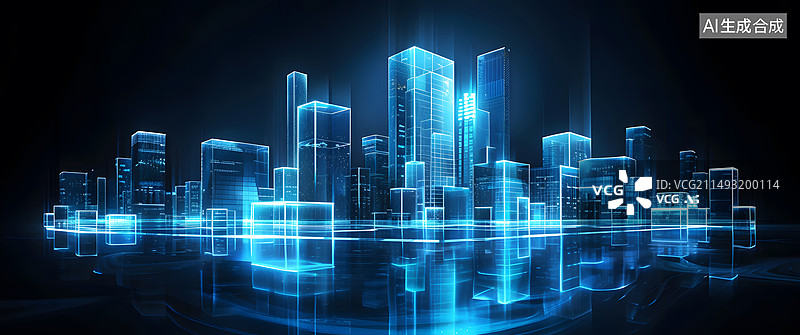 【AI数字艺术】科技透明发光城市场景图片素材