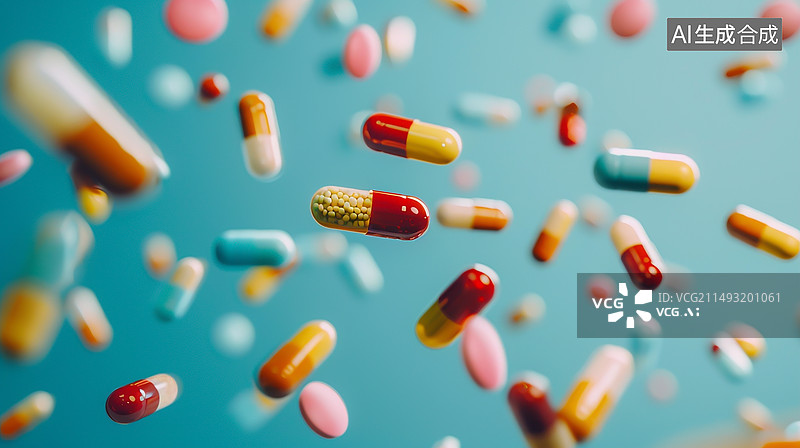【AI数字艺术】蓝色背景的胶囊药品图片素材