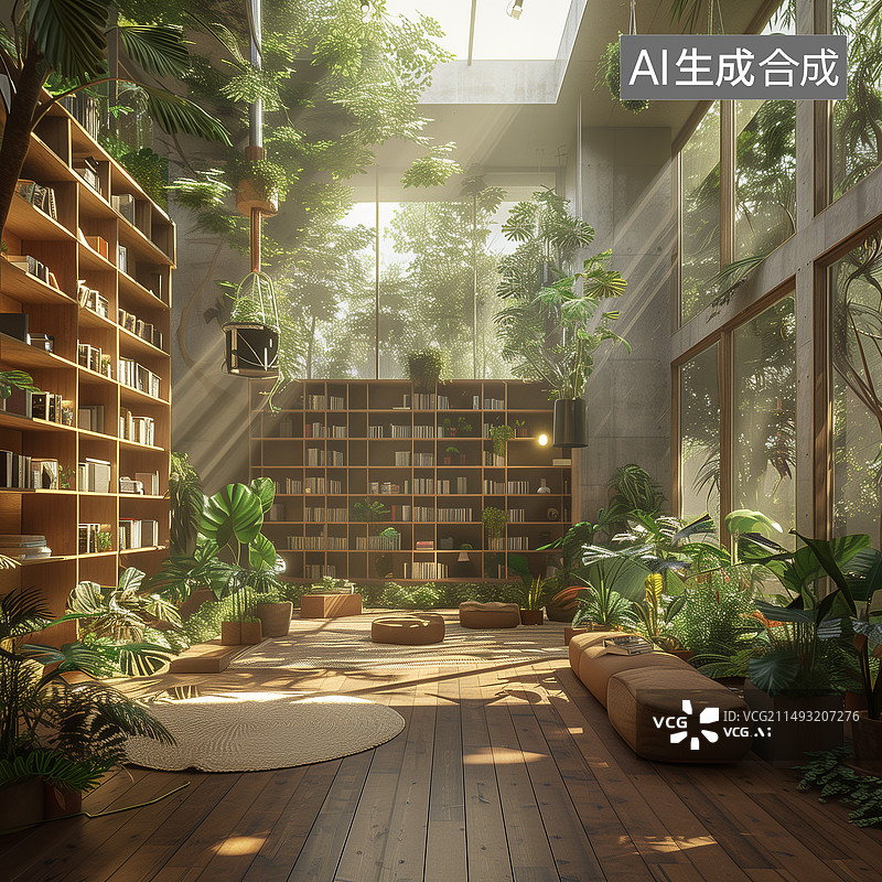 【AI数字艺术】室内空间图书馆建筑图片素材