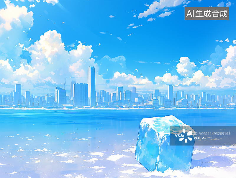 【AI数字艺术】城市冰块清凉图片素材