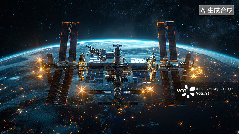 【AI数字艺术】载人飞船空间站宇宙探索科幻场景图片素材