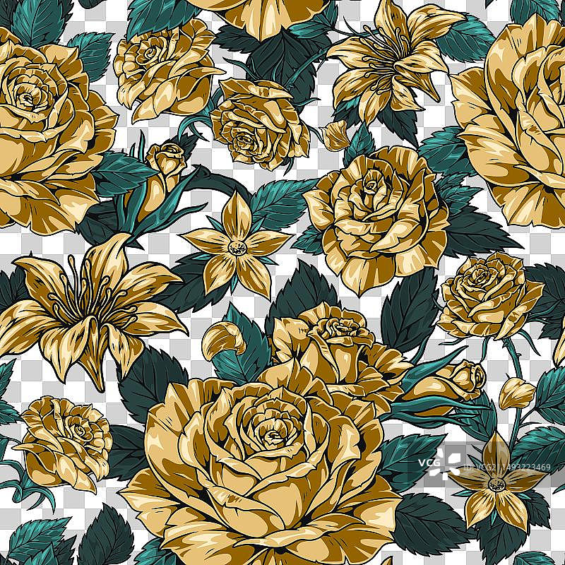 优雅的彩色花朵无缝图案图片素材