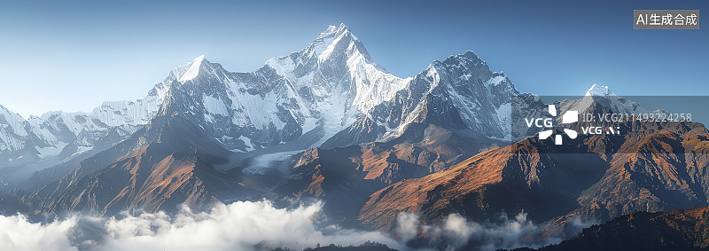 【AI数字艺术】白雪皑皑的群山映衬着多云的天空图片素材