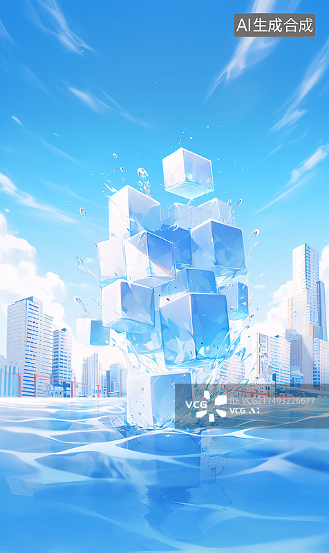 【AI数字艺术】夏日冰爽城市抽象背景图片素材