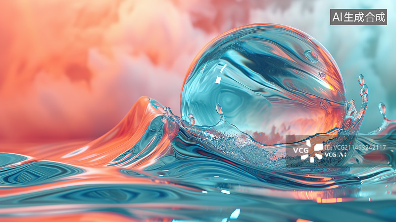 【AI数字艺术】彩色背景下的气泡特写镜头图片素材
